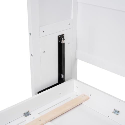Ball & Cast Queen Size Murphy Bed,Hideaway Beds with Dual Piston Metal Folding Mechanism Designed,Wood Wall Cabinets Bedframe w/Slat Support and Storage Platform Top,Hardware Chain,for Apartment,White Ball & Cast