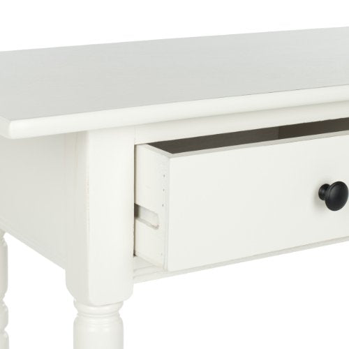 SAFAVIEH Home Collection – Rosemary Distressed Cream Console Table with Drawers & Shelf, Classic Contemporary Storage Console, Turned Leg Design (AMH5705C) SAFAVIEH