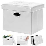 COSYLAND Storage Ottoman 17x13x13in Leather Ottoman Rectangle Foot Rest Foot Stool Folding Ottoman for Room Dorm Small Collapsible Bench Seat Organizer Entryway Furniture with Handles Lid White COSYLAND