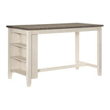 Pemberly Row 5-Piece Transitional Wood & Fabric Upholstery Counter Height Dining Set with 3-Shelf Table & 4 Nailhead Trim Stools, Easily Seats 4 People, in Antique White Finish Pemberly Row
