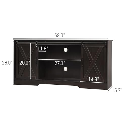 40-55 Gallon Fish Tank Stand up to 60 Gallon Tanks, Aquarium Stand with Accessories Storage Cabinet and Sliding Barn Doors for Reptile Terrarium, 59" L x15.7 W, Espresso