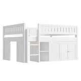 Harper & Bright Designs Low Loft Bed Full Size with Storage, Solid Wood Loft Bed with Cabinet and Chalkboard Panel, Multiple Functions Loft Bed Frame for Kids Teens Adults, White Harper & Bright Designs
