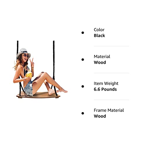 Taeku Adult Tree Swing, Hanging Beech Wood Swings with Adjustable Rope Garden Chair Seat Swing for Indoor Outdoor (22''x10'') Taeku