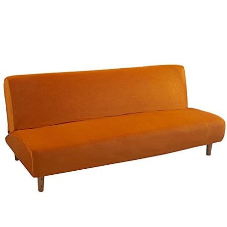 Armless Sofa Bed Cover Futon Slipcover Velvet Stretch Spandex Folding Sofa Couch Non-Armrest Furniture Protector (Velvet Orange) MIFXIN