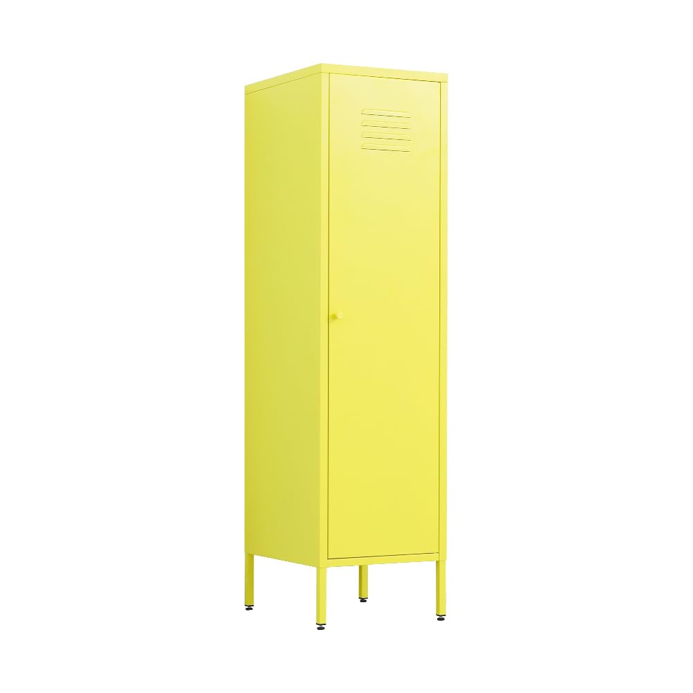 DAYTOYS Metal Srorsge Cabinet for Kids Bedroom, School Classroom,Office, Home-Kids Lockers Cabinet with 2 Shelves and Hanging Rod-Stackable Steel Storage Cabinet for Home (Yellow) - WoodArtSupply