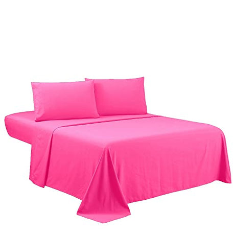 Sfoothome Twin Sheets Set - Hotel Luxury 3-Piece Bed Set, Extra Deep Pocket, 1800 Series Bedding Set, Wrinkle & Fade Resistant, Sheet & Pillow Case Set (Twin, Hot Pink) Sfoothome
