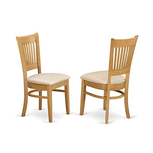 East West Furniture DLVA5-OAK-C 5 Piece Kitchen Table & Chairs Set Includes a Round Dining Room Table with Dropleaf and 4 Linen Fabric Upholstered Chairs, 42x42 Inch, Oak East West Furniture