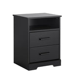 Prepac Rustic Ridge Farmhouse Nightstand Bedside Table, Black Nightstand for Bedroom, End Table with 2 Drawers and Open Shelf 16.25"D x 18.75"W x 24.5"H Prepac