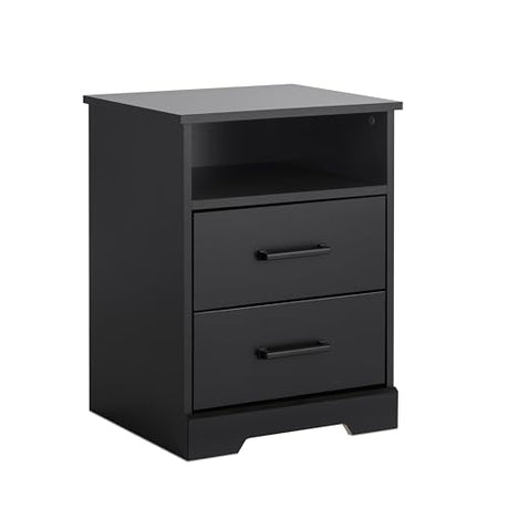 Prepac Rustic Ridge Farmhouse Nightstand Bedside Table, Black Nightstand for Bedroom, End Table with 2 Drawers and Open Shelf 16.25"D x 18.75"W x 24.5"H Prepac