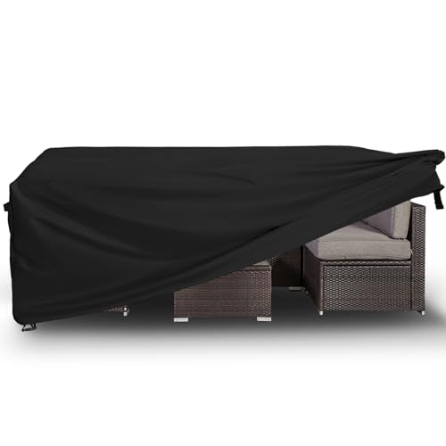 Easy-Going Rectangle Patio Furniture Cover Waterproof Outdoor Dining Table and Chair Cover Anti-UV Outside Sectional Sofa Set Covers (126" L x 63" W x 28" H, Black) - WoodArtSupply