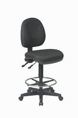 Office Star DC Series Deluxe Ergonomic Adjustable Padded Drafting Chair with 18.5 Inch Chromed Footring and Dual Wheel Carpet Casters, Icon Black Fabric Office Star Products