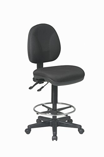 Office Star DC Series Deluxe Ergonomic Adjustable Padded Drafting Chair with 18.5 Inch Chromed Footring and Dual Wheel Carpet Casters, Icon Black Fabric Office Star Products