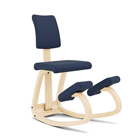 Varier Variable Plus Ergonomic Kneeling Chair with Backrest Natural/Blue| Active Sitting Posture Support Home Office Desk Chair | 10 Year Guarantee Varier