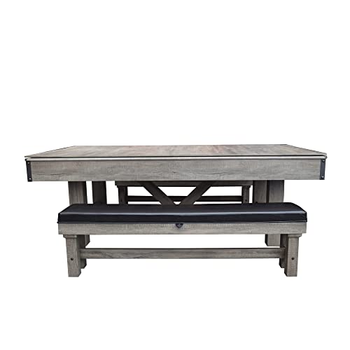 Hathaway Logan 7-ft Pool Table Combo Set with Benches - Rustic Gray with Blue Felt, Barnwood Hathaway