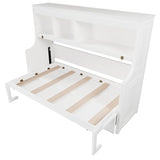MERITLINE Twin Horizontal Murphy Bed with Desk and Storage Shelves,Solid Wood Folding Hideaway Farmhouse Murphy Wall Bed Cabinet with Storage Cabinet for Adults Teens (White,Twin) MERITLINE