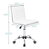 Furmax Vanity Office Desk Chair with Wheels, Armless Small Cute Leather Makeup Computer Task Chair Adjustable Height 360° Swivel (White) Furmax