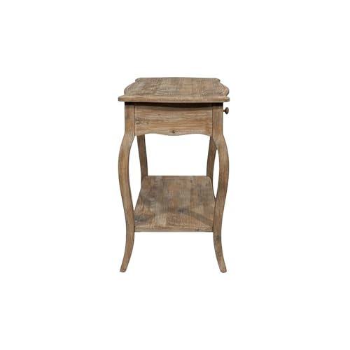 Austerity Rustic Console Table, 42 Inch with Curved Legs, Scalloped Edges, and Lower Shelf in Driftwood Finish - Natural and White Textured Antique Look Home Décor by Alaterre Furniture Alaterre Furniture