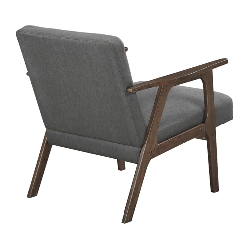Lexicon Mid Century Modern Accent Chair, Upholstered Lounge Armchair, Single Sofa Seat, Brown Finish Solid Wood Framed Comfy Side Chairs for Living Room/Bedroom/Office/Waiting Area, Dark Gray Lexicon