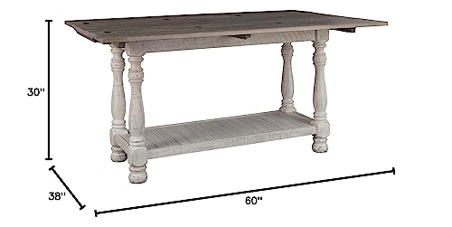 Signature Design by Ashley Havalance Farmhouse Sofa Table, Flip Top Design for Additional Dining Space and Fixed Lower Shelf, Gray & White with Weathered Finish Signature Design by Ashley