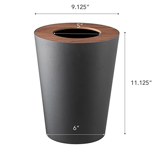 Yamazaki Home Trash Can - Small Modern Home Wastebasket for Bathroom Kitchen office Steel + Wood One Size Walnut YAMAZAKI