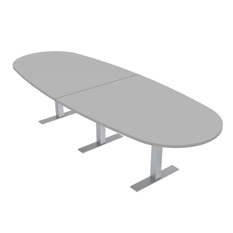 SKUTCHI DESIGNS INC. Harmony Series 12-Person Oval Boat Shaped Conference Table | Modular Office Table with Brushed Silver Metal T -Base | Meeting Tables for Offices, and Homes | Light Gray –12ft SKUTCHI DESIGNS INC.