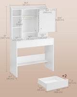 VASAGLE Kailyn Collection - Vanity Desk with Power Outlets, Makeup Vanity with Mirror and Lights, LED Lights, 6 Compartments, 2 Drawers, for Bedroom, Cloud White URDT031WB02S VASAGLE