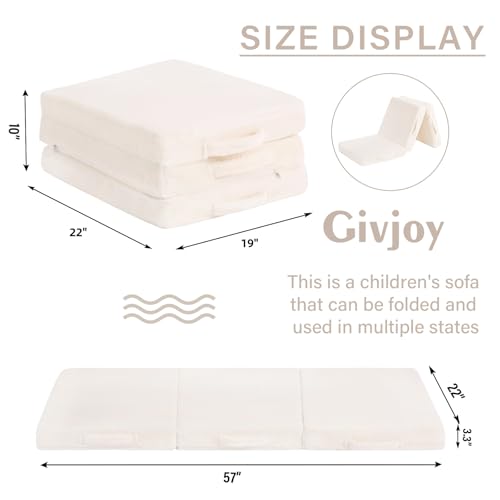 Givjoy Foldable Floor Mattress for Kids, Toddler Washable Tri Folding Floor Nap Mat for Sleeping Daycare, Child Trifold Futon Sofa Bed with Storage Bag for Playroom, Bedroom, Girls and Boys Givjoy