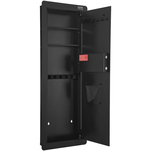 VEVOR 42.91" Tall Wall Gun Safe, 4-Tier Hidden Gun Safe with Keypad & Fingerprint, 3 Removable Shelves & 6 Key Holders, Q235 Cold-Rolled Steel Gun Safe with LED Light, Vibration Alarm, Holste - WoodArtSupply