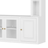 Ball & Cast 92"W Modern Entertainment Center Wall Unit with Bookshelves for TVs Up to 80",All-in-1 Large TV Stand W/Tempered Glass Door,4-Piece Media Console W/Adjustable Shelves,for Living Room,White Ball & Cast