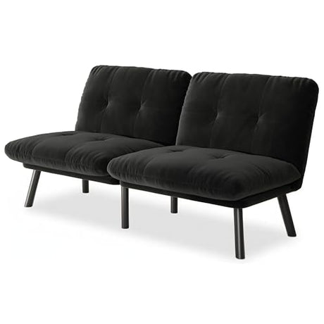 homeokay Futon Sofa Sleeper Couch Bed with Adjustable Backrest Thick Cushion Velvet Fabric for Department Living Room Lounge Sofa Loveseat (Black) homeokay