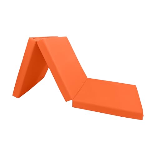 D&D Futon Furniture Trifold Foam Beds, Floor Tri-Fold Bed, Foldable Shikibuton Mattress Cushion Topper Mat for Space Saving Sleepover 3x27x75 in, Orange D&D Futon Furniture
