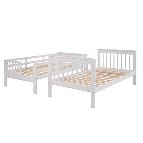 Merax Twin-Over-Twin Bunk Bed with Three Drawers, Soild Wood Stairway Bunk Bed with Storage and Guard Rail for Bedroom, Dorm, White Merax