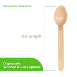 Concession Essentials Disposable Wooden Cutlery Spoons, Compostable and Earth Friendly, 6.25 Inch Length - Pack of 100 Spoons Concession Essentials