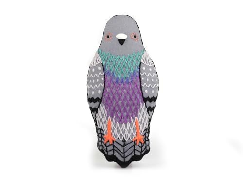 Kiriki Press DIY Embroidery Doll Kit - Skill Level 2 - Beginner to Advanced Embroidery Kits for Adults Teens (3 Skill Levels) Animal Embroidery Kit - Screen Printed Pattern (Pigeon - Level 2)