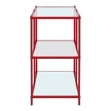 BOWERY HILL Contemporary Metal Console Table, 42" W x 17" D x 30" H, Red Finish, Steel Frame with Tempered Glass and Mirrored Shelves, Modern Minimalist Design for Living Room or Entryway BOWERY HILL