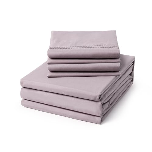 ClevaHome Queen Size Sheet Set - 6 Piece Soft Breathable Luxury Bed Sheet Set - Shrinkage & Fade Resistant Embroidered Bedding Sheet with Deep Pocket, 2 Extra Pillowcases (Queen, Purple Dove) Cleva