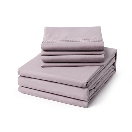 ClevaHome Queen Size Sheet Set - 6 Piece Soft Breathable Luxury Bed Sheet Set - Shrinkage & Fade Resistant Embroidered Bedding Sheet with Deep Pocket, 2 Extra Pillowcases (Queen, Purple Dove) Cleva