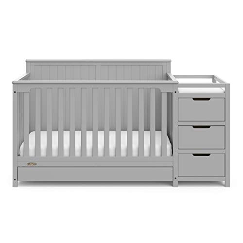 Graco Hadley 5-in-1 Convertible Crib & Changer – GREENGUARD Gold Certified, Fits Standard Crib Mattress, Converts to Toddler Bed and Full Bed, 4 Adjustable Mattress Heights (Pebble Gray)