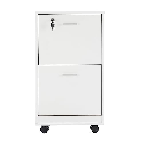 Lavish Home File Cabinet - 2-Drawer Cabinet with Lock and Deep Drawer Storage - Rolling Filing Cabinet for Under The Desk, Home, or Office (White) Lavish Home
