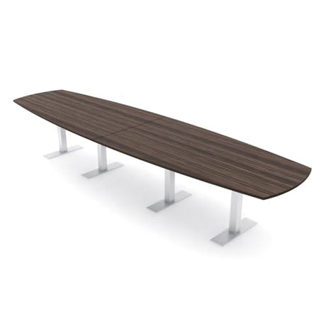 SKUTCHI DESIGNS INC. 14 Ft Arc Boat Shaped Modular Conference Table | Brushed Silver Metal T-Bases | Harmony Series Meeting Tables for Offices and Conference Rooms | Natural Eucalyptus – 14’ SKUTCHI DESIGNS INC.