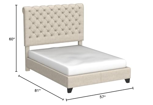 Rosevera Gideon Bed Frame, Fabric Upholstered Bed Frame with Adjustable Headboard, Chesterfield-StyledWood Slat Support, Easy Assembly, Full, Beige Rosevera