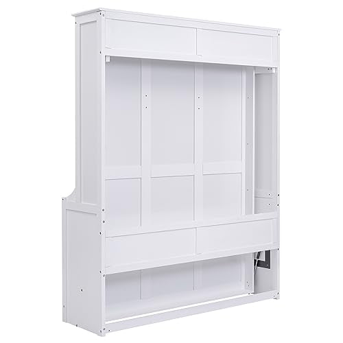 Brisca Queen Size Murphy Bed with a Shelf & Wood Slats,Bed Frame W/Modern and Simple Design,No Spring Box Needed,for Apartment,Bedroom,Guest Room,White Brisca