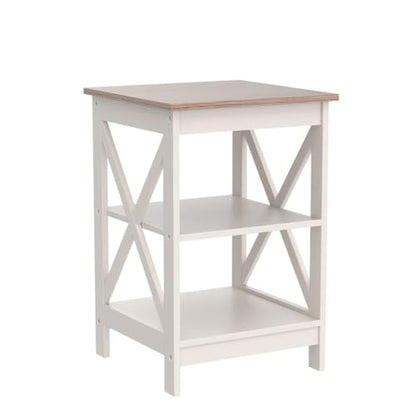 PHI VILLA End Table Living Room Set of 2 - Farmhouse Bed Side Table Nightstands for Bedroom, Ivory White Small Side Table - WoodArtSupply