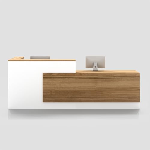 YTElantivo L-Shaped Reception Desk with Counter, 1-Inch Thick Board, Lockable Drawers & Keyboard Tray, Heavy-Duty Front Desk for Office, Salon, Hotel & Clinic YTElantivo