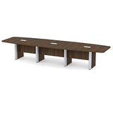 Thaweesuk Shop New Walnut 14 FT Modern Boat Shaped Conference Table Wood Hide Wires Inside Elliptical Metal Legs Desk Grommets Racetrack Room 3 Power Modules Silver Boardroom Office Furniture Business Generic
