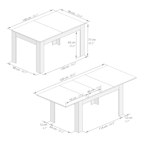 Mobili Fiver, Easy, Extendable Dining Table, 55,1(86,6) x35,4 in, High Gloss White, for 6-10 People, Expandable Dining Table for Kitchen, Italian Furniture Mobili Fiver