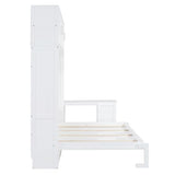 Ball & Cast Murphy Bed Queen Size,Hideaway Beds with Desk and Storage Shelves,Multifunction Wood Wall Cabinets Bedframe W/Big Cabinets &Hardware Chain,Slat Support,Space-Saving for Apartment,White Ball & Cast