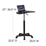 Flash Furniture Eve Sit to Stand Mobile Laptop Desk/Speaker's Lectern with Wheels, Modern Height-Adjustable Portable Standing Computer Desk, Black Flash Furniture