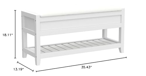 Roundhill Furniture Rouen Clean White Seating Bench with Shoe Storage, Roundhill Furniture