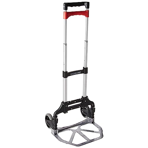 Magna Cart Personal 150 Pound Capacity Aluminum Folding Hand Truck with Telescopic Handle and Foldable Wheels for Industrial, Black and Red Magna Cart